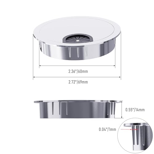 Desk Grommet 2-3/8 Inch 60mm, Zinc Alloy Computer Desk Wire Hole Cover, Office Desktop Cord Cable Hole Metal Ring, Bright Silver - size: 2-3/8" Bright Silver