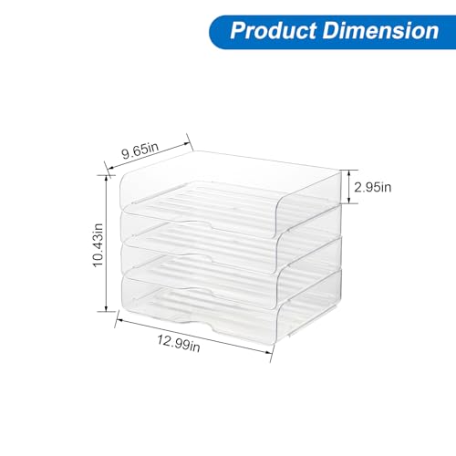Desk Organizer and Storage,4-Tier Paper Letter Tray Organizers,Stackable Clear Desktop Organizer for Documents,Book Magazine Storage,Office Supplies, (Clear,4 Pack)