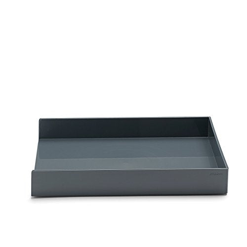 Poppin Stackable Letter Tray - Modular Lacquer Desk Trays for Office Organization, Color-Coordinated Office Supplies for Desk, Paper Trays (Dark Gray, Letter) - color: Dark Gray, size: 12.5" x 9.8" x 1.8"
