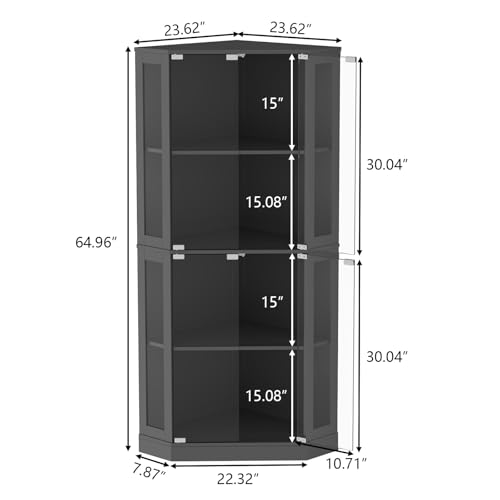 Gyfimoie Corner Display Cabinet with Multi-Color LED Lights, Modern Curio Cabinet with Glass Doors, 4 Tier Glass Display Case for Toys, Books & Other Collectibles
