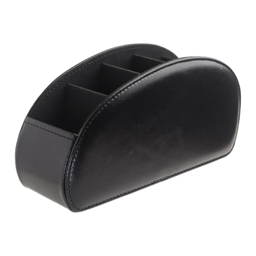 Remote Control Holder, PU Leather Remote Caddy Desktop Organizer with 5 Spacious Compartments for TV Remotes/Media Controllers/Office Supplies(Black) - color: Black