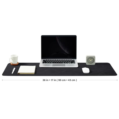 Distressed Leather Desk Mat - Non-Slip PU Desk Pad for Office and Home - Desk Organization and Accessories - Ideal for Large Mouse Pad and Desk Mats on Top of Desks(Charcoal Black,36"x 17") - color: Charcoal Black, size: 36" x 17"