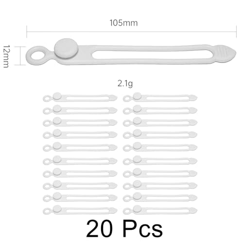 TENOC Silicone Cable Ties 20 Pcs White Reusable Cable Holder Elastic Cord Straps Flexible Wire Organizer for Phone Tablet Charging Cable and Headset or Others - color: White, size: 4.2 Inch 20 Pcs
