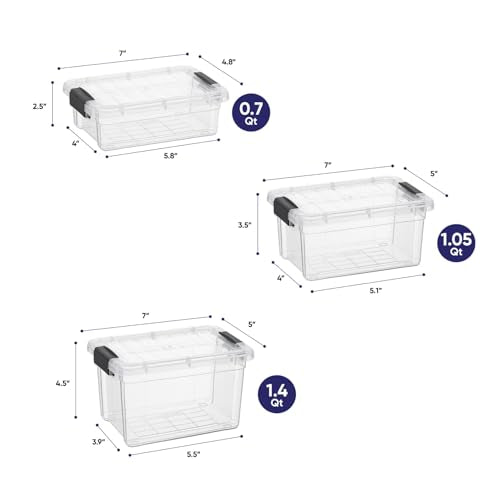 Superio Mini Storage 3 Pack Container Plastic Crayon Box, Art n Crafts and Sewing Supplies Case, Stackable Clear Small Organizer for Beads, Stationery, Chalk, and Food - size: 0.7, 1.05 and 1.4 Quarts, style: 3 Pack
