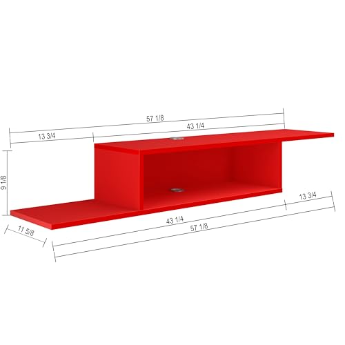 Atelier Mobili Floating TV Stand for Up to 65 Inch TVs – Wall Mounted Floating Shelf for Under TV, Entryway Organizer & Bedroom Vanity – Multi-Purpose Storage & Display Console (Red, 57INCH) - color: Red, size: 57INCH