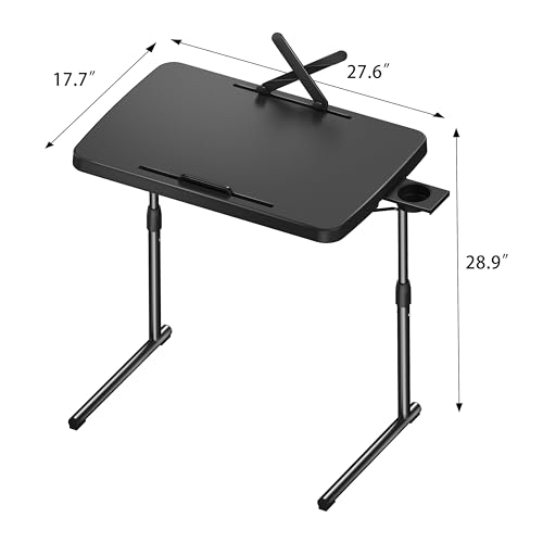 Ultra TV Tray Table, Allpop TV Dinner Tray for Eating, Adjustable Folding Tray Table with Book Stand, Cup Holder, Laptop Stopper & Tablet Slot on Coach & Bed, Black
