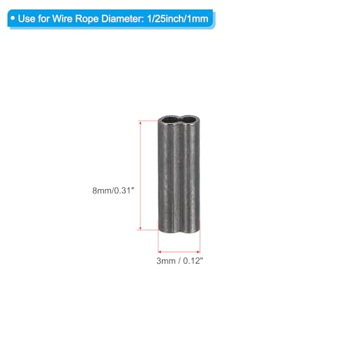 PATIKIL 1/25" 1mm Wire Rope Loop Sleeve 100 Pcs Copper Double Ferrule Duplex Crimping Loop Sleeve for Wire Rope Cable Fittings Rigging Fishing Wire,Black - size: 1/25"