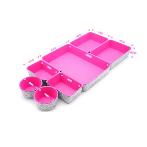 Welaxy Drawer organizers bins felt trays desk storage dividers small round organizing box for office supplies closet cabinet makeup holder 7-piece (Hot pink) - color: Hot pink
