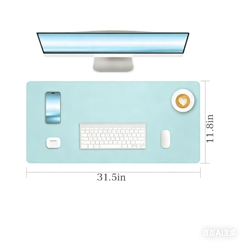 Non-Slip Leather Desk Mat, 31.5" x 11.8" Waterproof Laptop Computer Desk Keyboard Pad, Large Mouse Pad for Office,Work, Home, Decor (Sky Blue) - color: Sky Blue