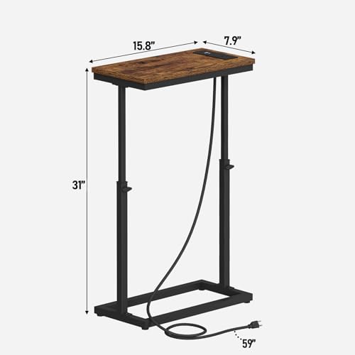 TUTOTAK End Table with Charging Station, Side Table, Tall Couch Table, Sofa Table, Living Room, Bedroom,Brown TB01BB084 - color: Brown, size: 1 Pack, style: With Plug