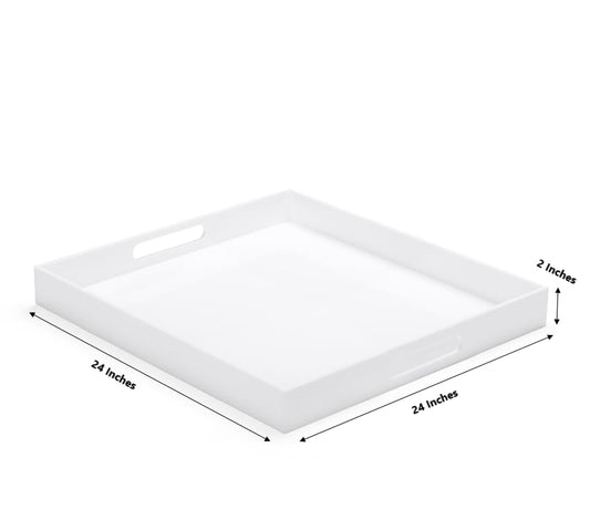 White Acrylic Ottoman Tray with Cutout Handles 24x24 Inch Over-Sized Serving Tray Rubber Boot Organizer Decorative Tray for Living Room, Bedroom,Bathroom Entryway and Kitchen Tabletop - color: White, size: 24" x 24" x 2"