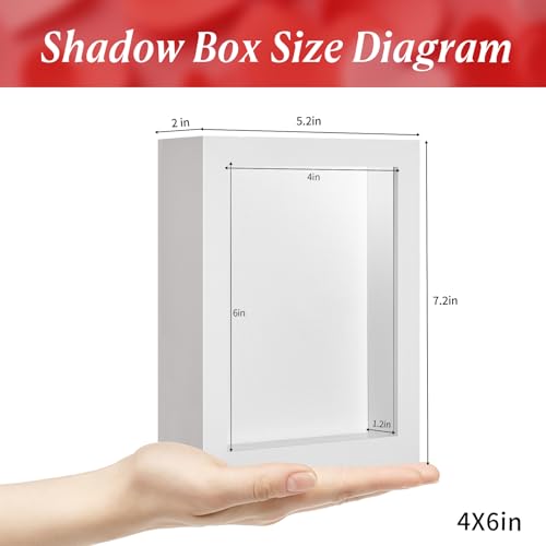 4x6 Shadow Box Picture Frame Display Case with Soft Linen Back-Real Glass,Small Mini White Deep Shadow Box Frame 4x6 for Insect Medal Display Pet Photo Memorial Flower Craft - color: White + Thickened Panel + Foam Packaging, size: 4x6
