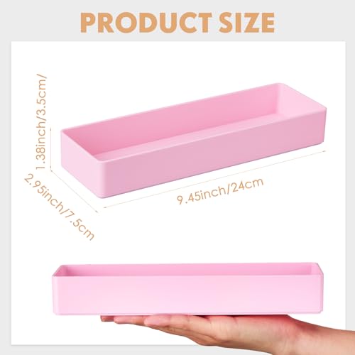 Teling 4 Pcs Pink Large Rectangular Desk Organizer Set, Half Accessory Tray, Plastic Tabletop Organizer for Office, Home, or Study, Dimensions: 9.45 x 2.95 x 1.38 Inches - color: Pink