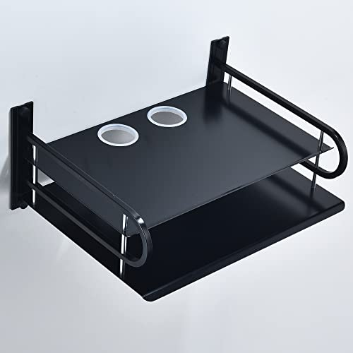 HNVNER Universal Media Shelf with Cable Holes for Entertainment 2-Tier Metal Floating Wall Shelves for Media Such as Router, Modem, Remote, Cable Boxes, Media Boxes, Projector Wall Mount, 12" x 9.8" - color: 2 Layers-large-1pcs