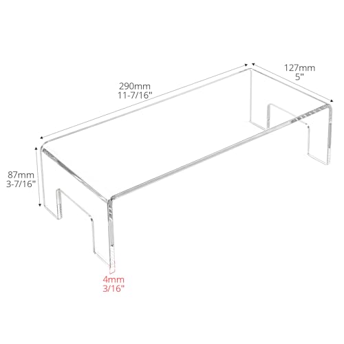 QWORK Clear Acrylic Display Risers Stand, 2 Pack 5mm Thick Transparent Showcase Shelves for Dessert Cupcakes Perfume Toys Cosmetics Jewelry Collectibles, 12x5x3.3 Inch Display Shelf