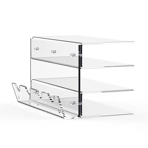 Keyboard Stand for Desktop 3 Layer Acrylic Stand Gaming Keyboard and Mouse Storage Thicken Dustproof Storage Holder Holds up 4 Keyboards,3 Mice,folder etc for Office,Home,School,Kitchen(Transparent)