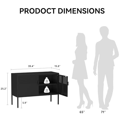 COFaR TV Stand for TVs up to 75 Inch, 40‘’L Media Console with Ventilation Doors, Metal Entertainment Center with Adjustable Shelves & 120Lbs Storage for Living Room & Bedroom, Black - color: Black, size: 40"L with Mesh