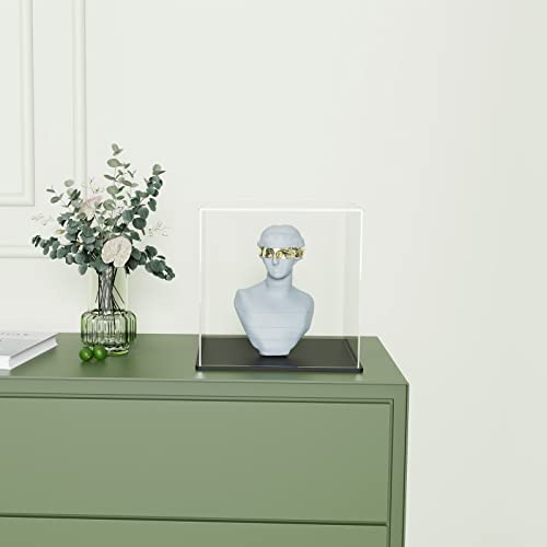 SVENJBB Acrylic Display Case, 7x7x7 Inch Acrylic Boxes for Display, Clear Display Cases with Matte Black Base and Lid for Collectibles
