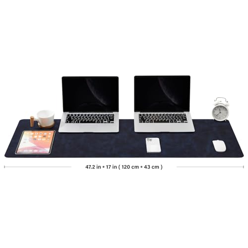 Distressed Leather Desk Mat - Non-Slip PU Desk Pad for Office and Home - Desk Organization and Accessories - Ideal for Large Mouse Pad and Desk Mats on Top of Desks(Navy Blue,47.2"x 17") - color: Navy Blue, size: 47" x 17"