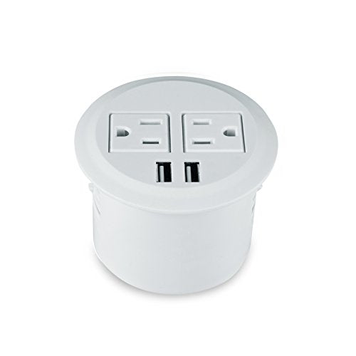 Desktop Power Grommet Power Outlet Socket Desk Data Center 2 Outlet with 2 USB Ports with 10 FT Extension Cord(White) - color: White