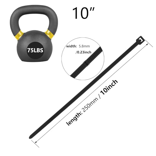 200PCS 10 inch Black Zip Ties 75LBS Tensile Strength Self-Locking heavy duty UV Resistant Cable Tie Wraps for indoor and outdoor use(Black) - color: Black, size: 10inch-200PCS