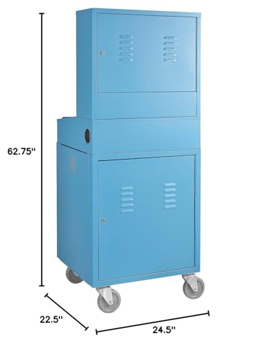 Global Industrial Mobile Security LCD Computer Cabinet Enclosure, Blue | For 24" Diagonal Monitors, Steel Construction, Powder Coat Finish, 24-1/2"W x 22-1/2"D x 62-3/4"H, Unassembled - color: Blue