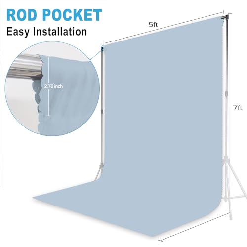 Dusty Blue Photography Backdrop for Photoshoot, Fabric, 5x7 FT | Versatile Studio Photo Backgrounds, Easy to Install, for Portraits Shooting, Party Decor, Live Streaming, Video Recording - color: Blue Aura, size: 5X7 FT
