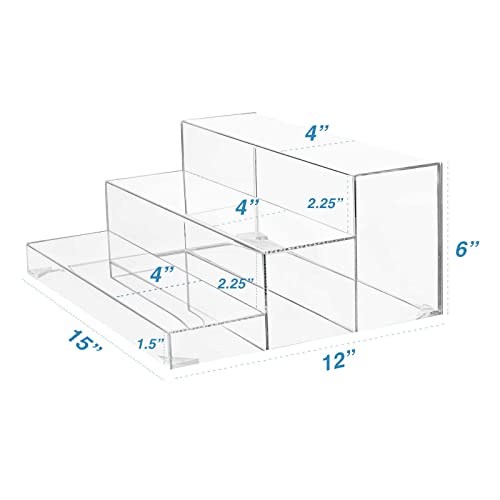 BARsics 3-Tiers Assembled Back Bar Bottle Rack Display, Clear Acrylic Stand Riser 15x6x12 inches
