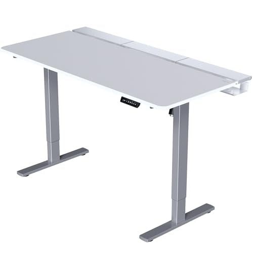 VIVO White 60 x 30 in Stand Up Desk, DESK-KIT-1G6-P3W | Electric, Holds 220 lbs, Sit Stand, Height Adjustable Table, Cable Tray, Full-Size Mouse Pad, Office Furniture, Gray Frame - color: White Top / Gray Frame, size: 60 x 30
