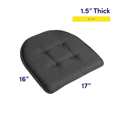 Sweet Home Collection Chair Cushion Memory Foam Pads Tufted Slip Non Skid Rubber Back U-Shaped 17" x 16" Seat Cover, 4 Count (Pack of 1), Charcoal Gray - color: Charcoal Gray, size: 4 Pack, style: Foam Pads