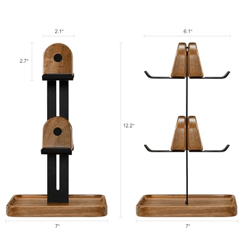 Game Controller Wood Stand for Desk, Adjustable 2 Tiers Game Controller Holder for PS/Xbox/Switch/Nintendo,Dual Tiers Controller Holder On The Desk,Solid Wood,4-in-1 Black