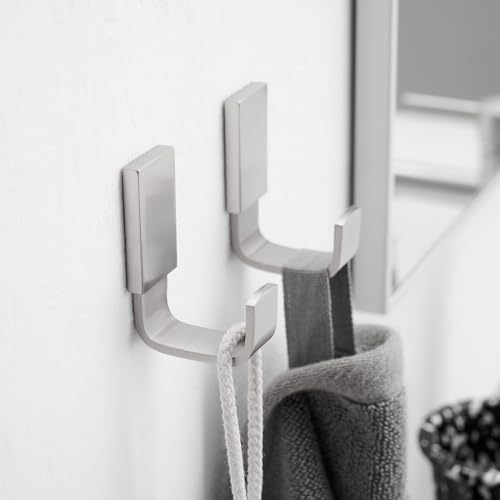 BESy Brass Clothes Hook Single Towel Hook for Bathroom Kitchen Garage Square Style Robe Hook Coat Hook Hat Hook, Wall Mounted with Screws, Two Packs, Brushed Nickel - color: Brushed Nickel, size: 2 Pack