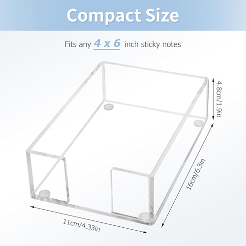 Acrylic Sticky Note Holder, 4 x 6 Crystal Clear Sticky Note Dispenser Acrylic Notepad Holder for School Home Office Desk Organization - size: 4x6"