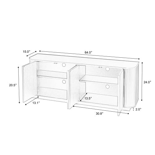 64" Buffet Sideboard Cabinet with Storage, Modern Fluted Accent Credenza with Adjustable Shelves, Wood TV Console Stand 4 Doors, Sideboards for Office Living Room Hallway Kitchen, Black - color: Black-4 Doors