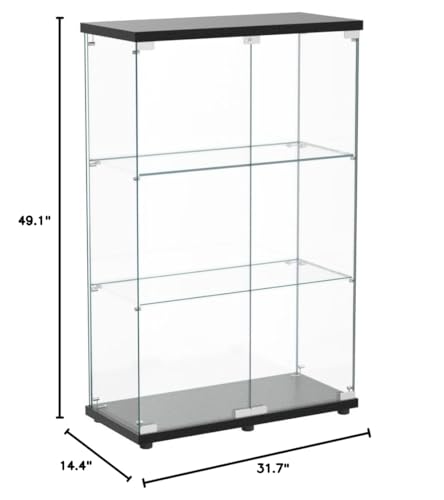 Beauty4U 2 Doors Glass Display Cabinet with 3 Shelves, Curio Cabinets for Living Room, Bedroom, Office, Black Floor Standing Glass Bookshelf, Quick Installation - color: Black, size: 2-Door 3-Shelf