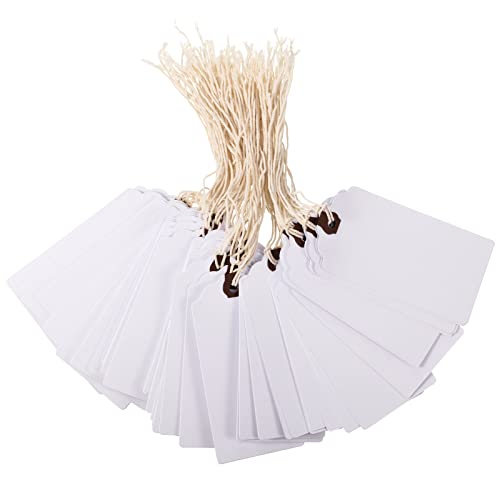 Outus 60 Pcs 4 3/4-in x 2 3/8-in Blank Large Paper Gift Tags with String and Reinforced Eyelet Wire Writable Price Tags Shipping Labels Inventory Labels(White) - color: White, size: Solid Style