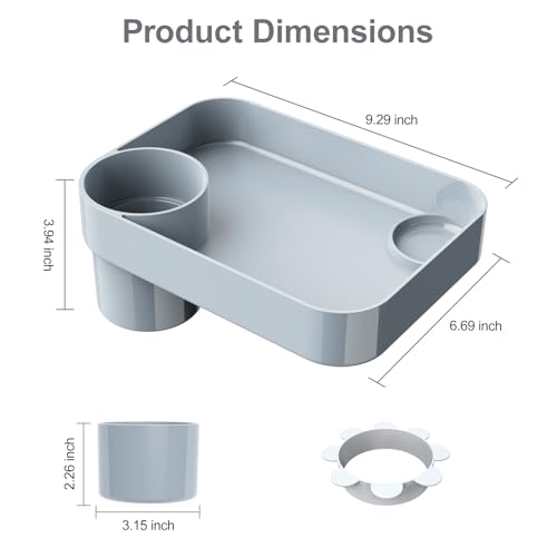 Car Seat Snack Tray for Toddlers - 3 Inch Cup Holder Fits Most Sippy Cups & Straw Bottles with Dip Well, Mess-Free Square Kids Travel Tray Road Trip Essentials, Grey - color: Grey