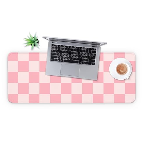 MAY FLOWER Gaming Mouse pad, Large Laptop Mousepad, Full Keyboard Mat, Long Computer Mouse Mat for Home and Office, Anti-Slip Rubber Base, 31.5 x 11.8 Inches (Pink Checkered) - color: Pink Checkered