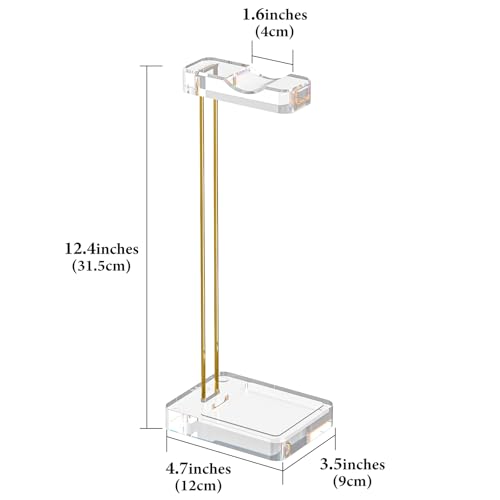 GEEKRIA Headphone Stand for Desk, Clear Acrylic Headset Stand with Gold Metal Accent, Gaming Headphone Holder, Universal Desktop Display Stand for Over-Ear Headphones