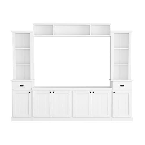 Merax Modern TV Stand Set w/Adjustable Bridge, Storage Media Console & Wall Units - Minimalist Entertainment Center for Living Room, White