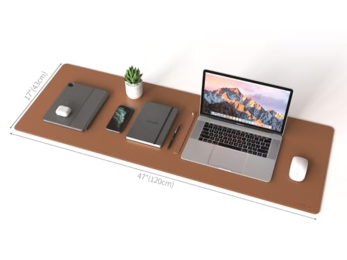 RENMTURE Dual-Sided Mouse Pad, Natural Cork & PU Leather Large Desk Pad for Office and Home Work, Desk Protector Non-Slip, Waterproof, Easy Clean (Brown,47"x17") - color: Brown, size: 47"x17"
