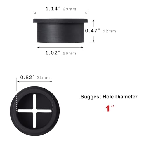 keenkee 6 PCS Flexible Silicone Cable Cord Grommet, 1 Inch Desk Grommets for Table and Other Furnitures Hole Cover, Wire Pass Through, Black Color - color: Black