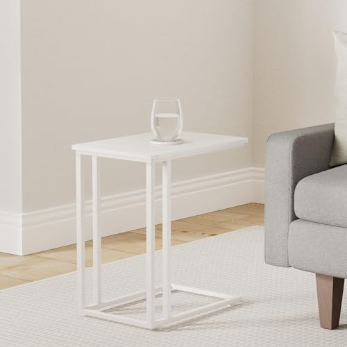 VASAGLE End Table, C Shaped TV Tray with Metal Frame Rolling Casters for Coffee Laptop Mobile Tablet, Industrial Side Table for Living Room Bedroom, 19.7 x 13.8 x 23.6 Inches, Cream White ULNT050W77 - color: Cream White, size: 19.7"W x 21.7"H, style: With