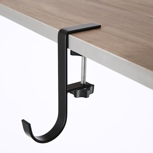 4pcs Desk Hooks, Under Shelf Table Storage Hooks Clip-On Desktop Accessory for Organizing Book Bags and Desktop Miscellaneous Items (Black)