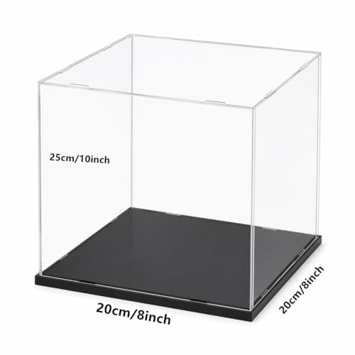 Clear Acrylic Display Case, 8*8*10inch (20*20*H25cm) | Assemble Cube Display Box, Black Base, Dustproof Protection, For Collectibles Memorabilia Figurines - size: 8 x 8 x 10 inches