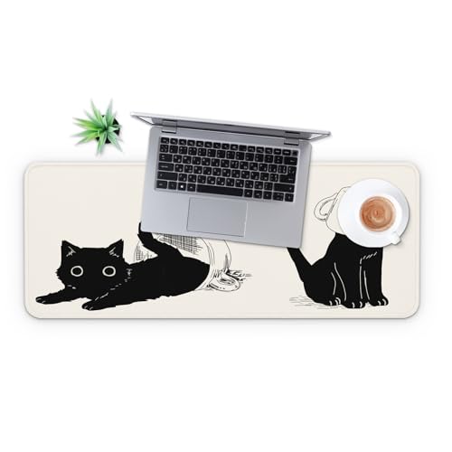 MAY FLOWER Gaming Mouse pad, Large Laptop Mousepad, Full Keyboard Mat, Long Computer Mouse Mat for Home and Office, Anti-Slip Rubber Base, 31.5 x 11.8 Inches (Black Cats) - color: Black Cats