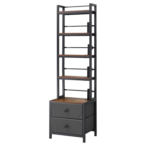 VEVOR Media Storage Cabinet, 4-Shelf DVD Shelf Organizer with Drawers, 15.75 x 11.81 x 56.50 in Multimedia Storage Organizer for CDs, DVDs, Books and Games, CD Cabinet for Living Room, Home Office