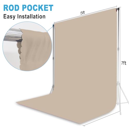 Beige Photography Backdrop for Photoshoot, Fabric, 5x7 FT | Versatile Studio Photo Backgrounds, Easy to Install, for Portraits Shooting, Party Decor, Live Streaming, Video Recording - color: Beige, size: 5X7 FT