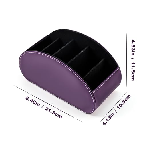 BONNY DODO Remote Control Holders Organizer Box with 5 Compartment PU Leather Multi-functional Office Desk Storage Caddy Store (Dark Purple) - color: Dark Purple