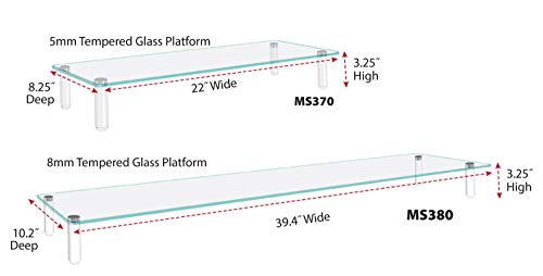 Kantek Glass Monitor Riser with 5mm Tempered Glass Platform and 40-Pound Capacity, 22-Inch W x 8.25-Inch D x 3.25-Inch H, Clear Glass (MS370) - size: Wide